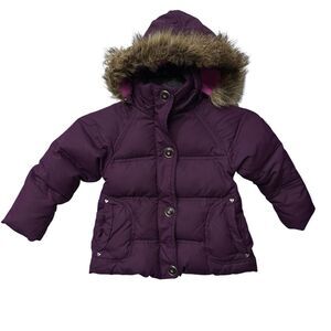 Hawke & Co Girls Winter Down Filled Puffer Jacket Size 2T Purple Hood & Pockets